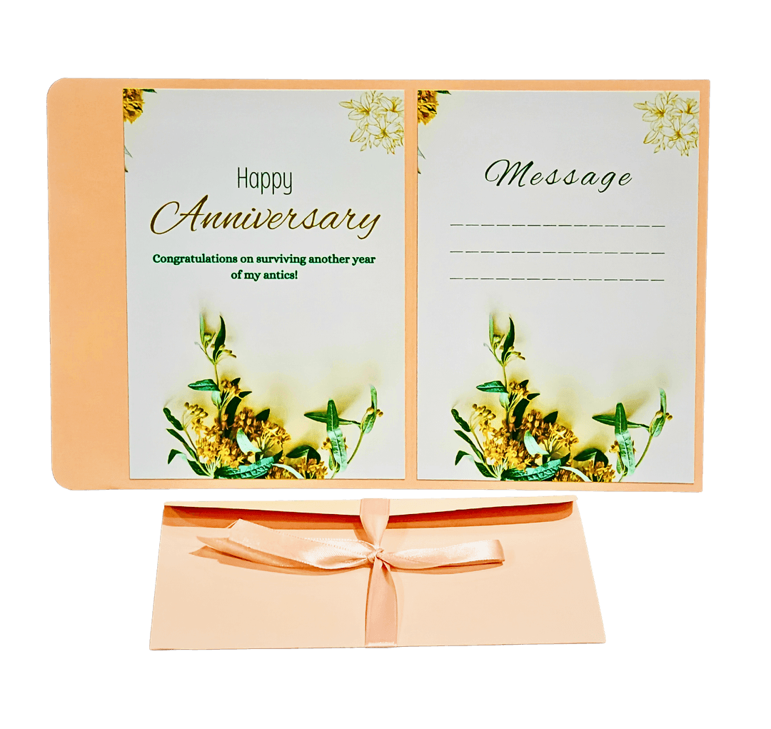 Funny Anniversary Card with Floral Design, Happy Anniversary Message Card with Envelope, Peach Color, Greeting Card with Message Space