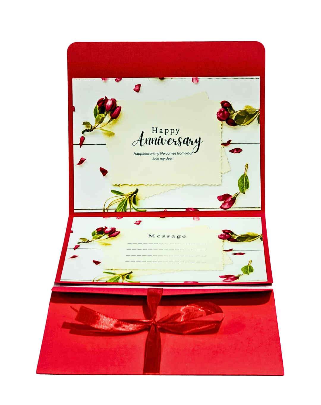 Elegant Anniversary Card with Red Rose Design, Romantic Greeting Card with Message Space, Red and White, Paper, Floral Theme