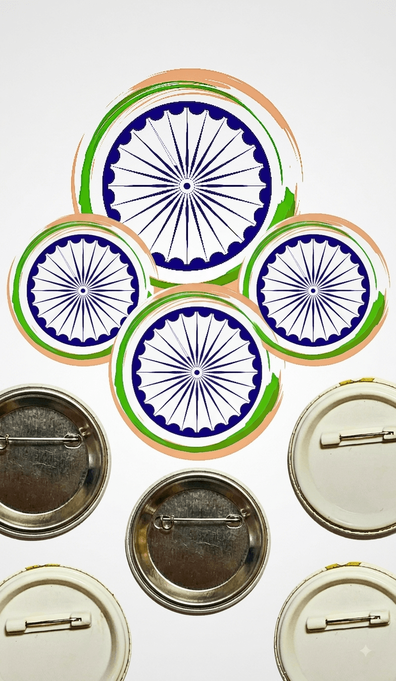 Indian Tricolor Ashoka Chakra Patriotic Button Pin Badge set of 5