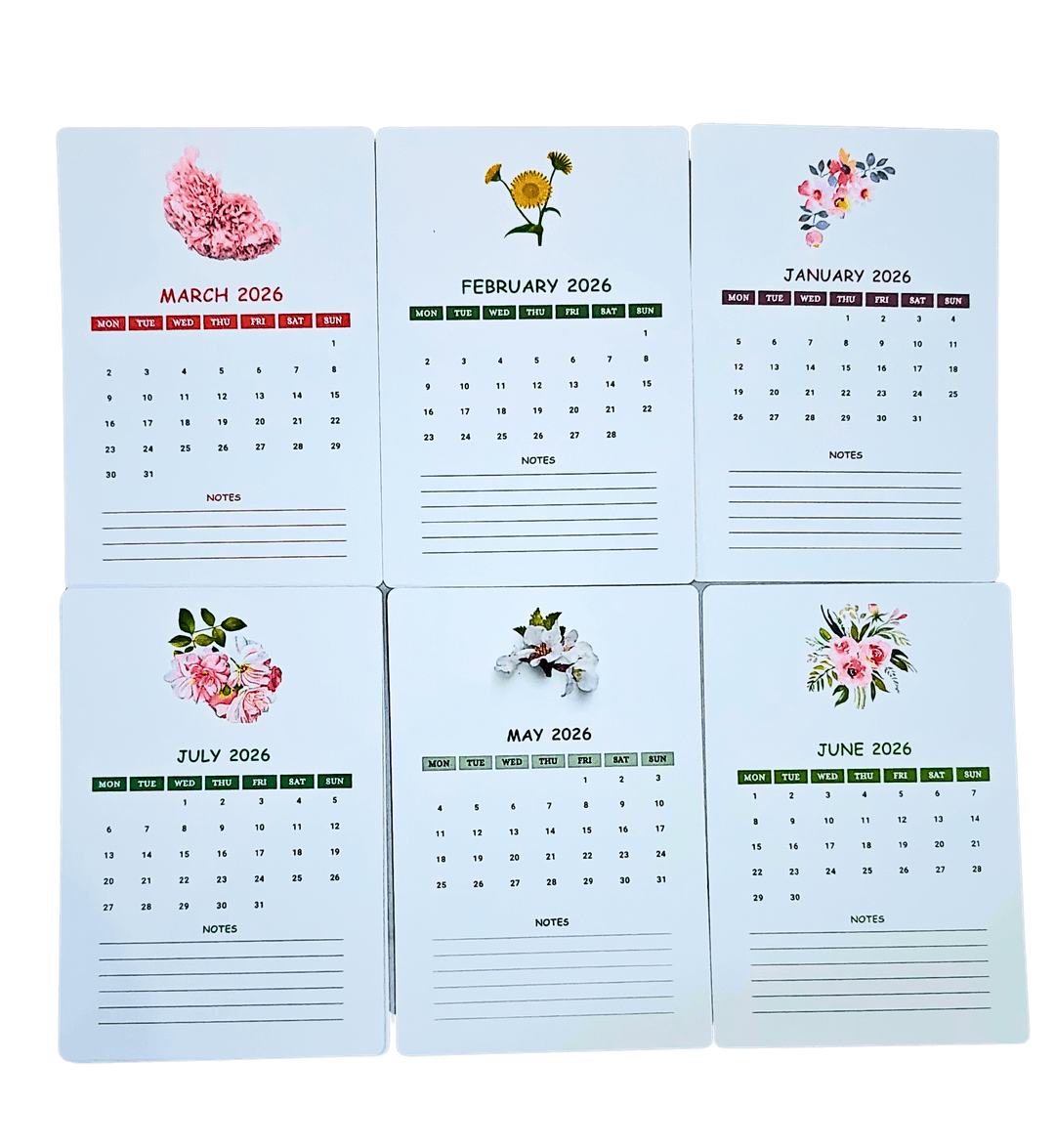 2026 Floral Desk Calendar with Notes Section, Monthly Wall Calendar with Seasonal Flower Illustrations, January-December 12 Month Organizer