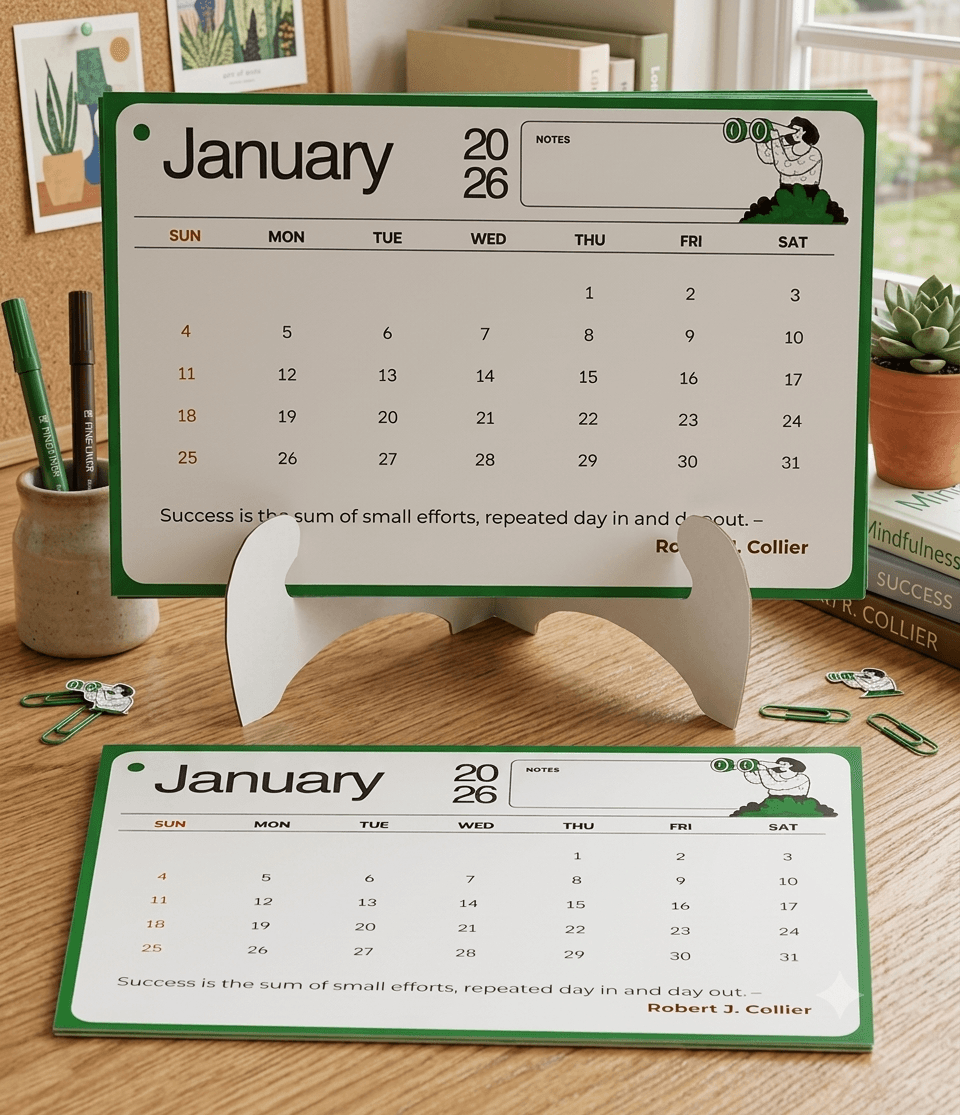 2026 Landscape Mini Desk Calendar with Notes | Compact Desktop Planner with Stand for Office, Home & Study