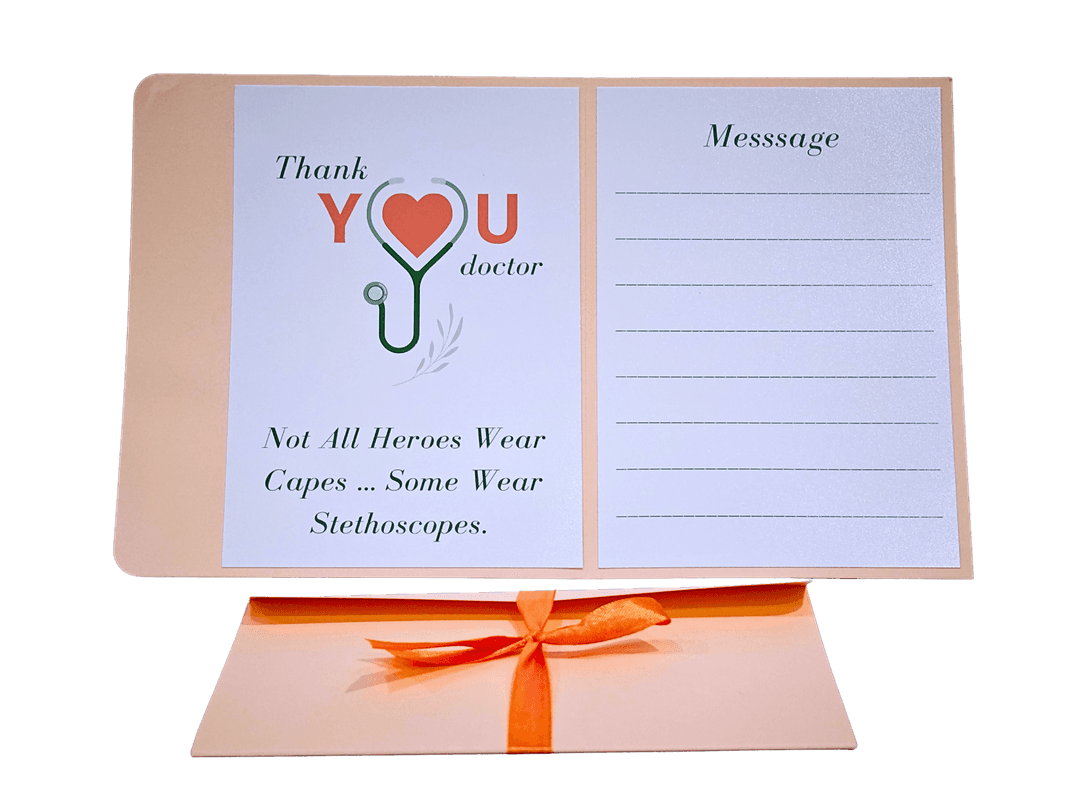 Thank You Doctor Greeting Card with Message Space, Stethoscope Design, Orange Ribbon