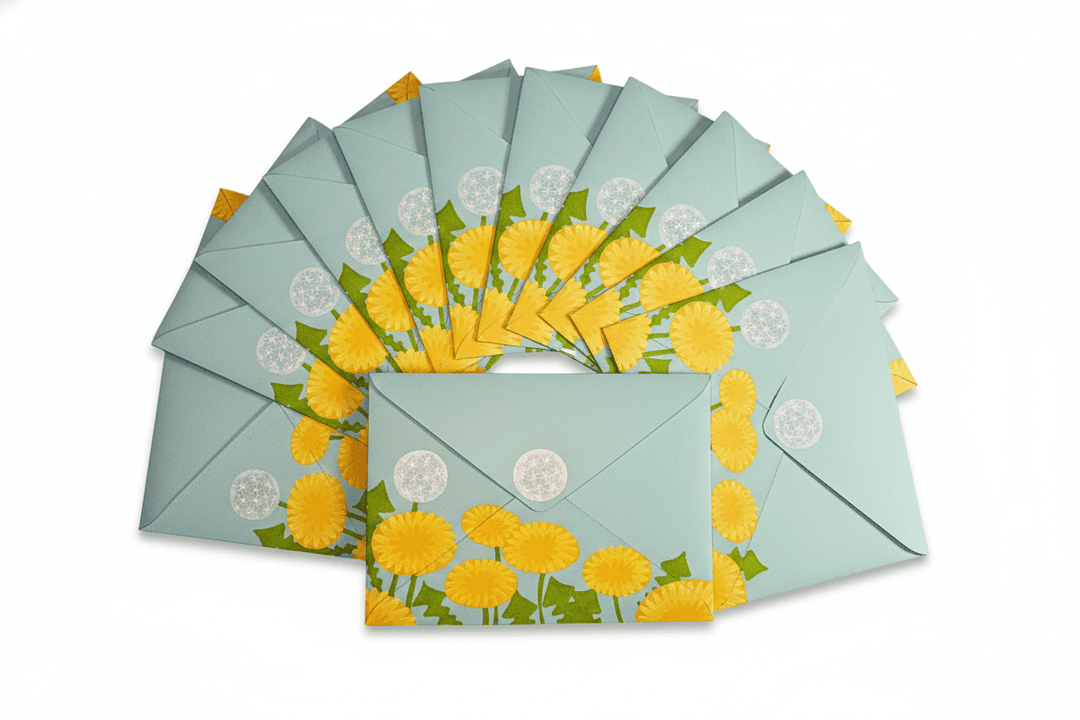 Decorative Stationery Envelopes with Dandelion Floral Design and Bee Accent, Light Pastel Blue, Set of 25