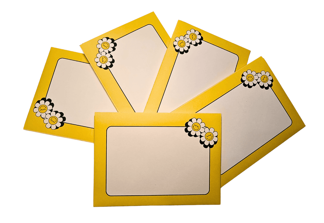 Decorative Happy Face Envelopes with Smiling Daisy Design, Yellow Border, Set of 25