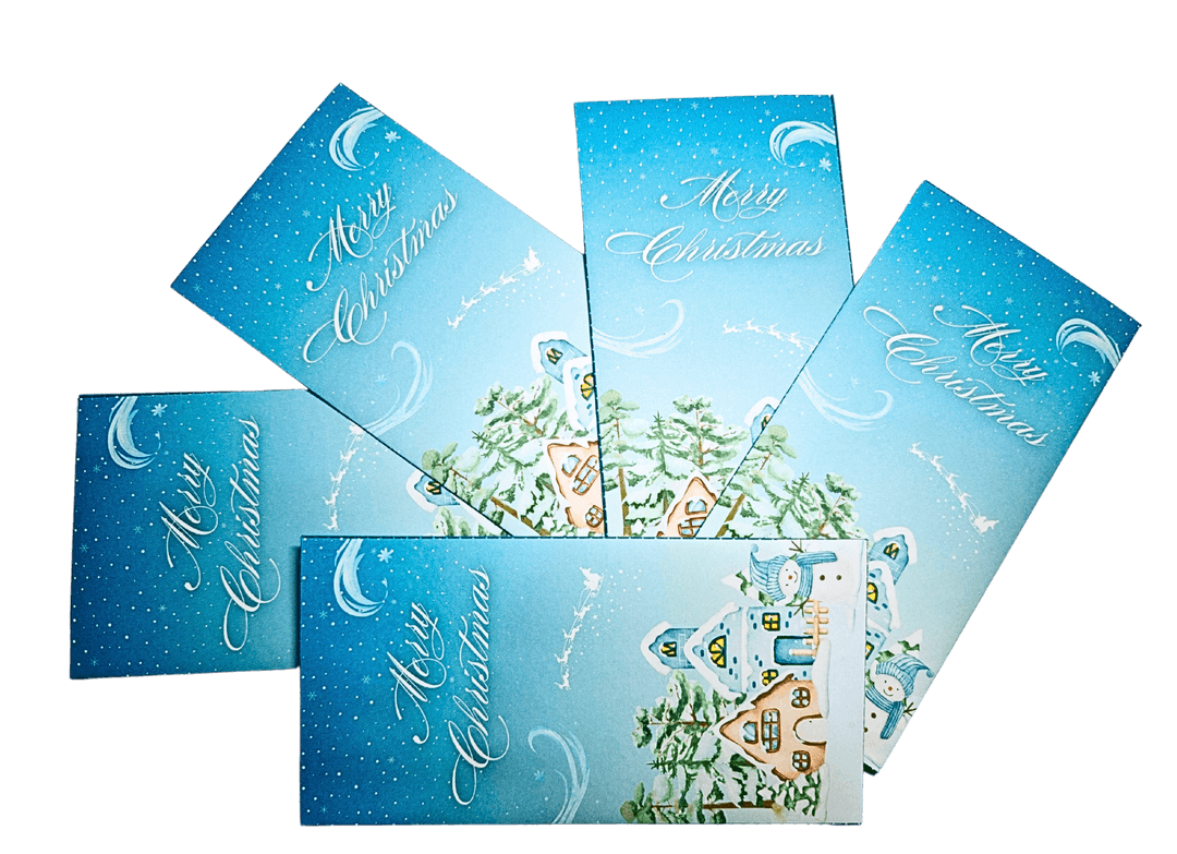 Handcrafted Christmas Gift Envelopes with Festive Illustrations, Holiday Stars and Winter Design, Set of 20