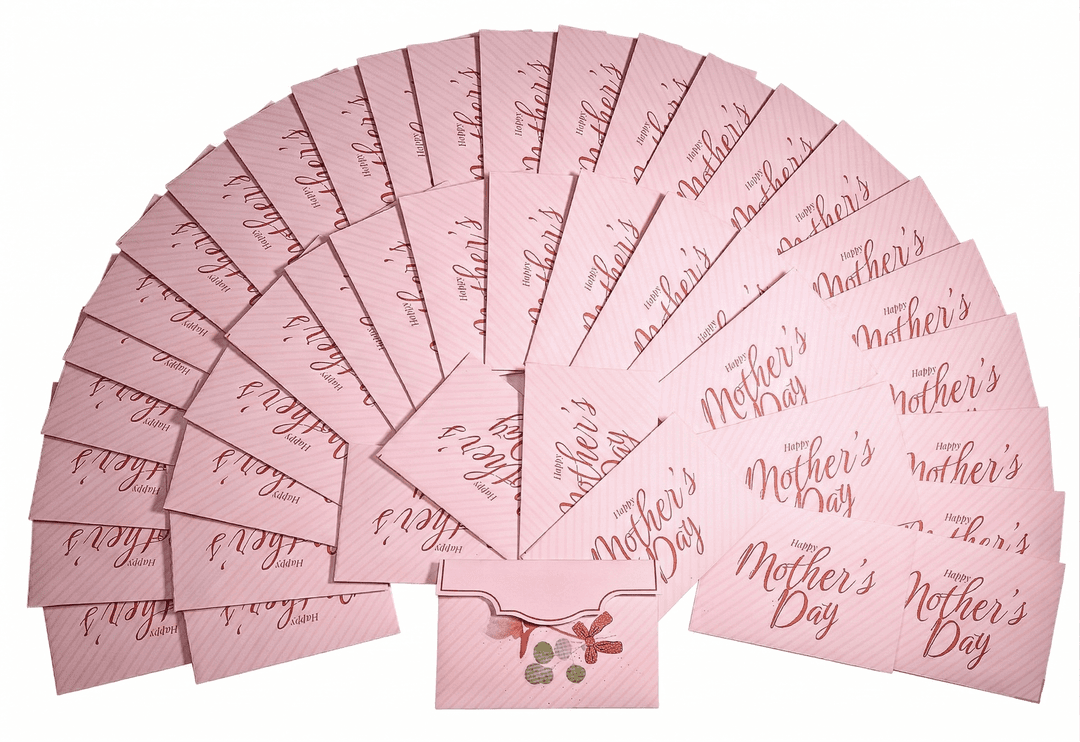 Mother's Day Envelope & Card Set – Elegant Floral Pastel Pink Stationery Pack with Bow Accent & Calligraphy Greeting, Pack of 20