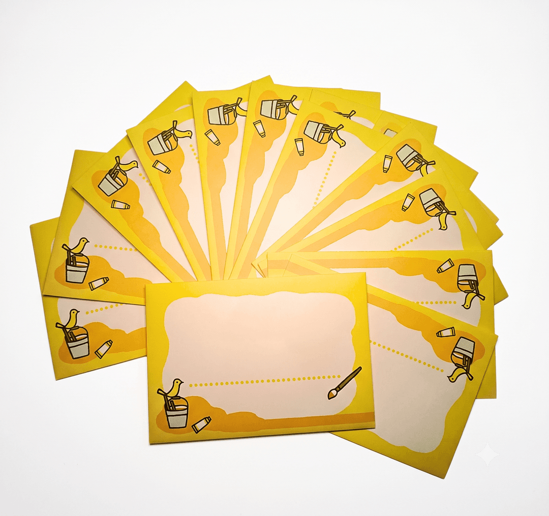 Decorative Writing Paper Envelope, Yellow Border Design with School Supply Icons, set of 25