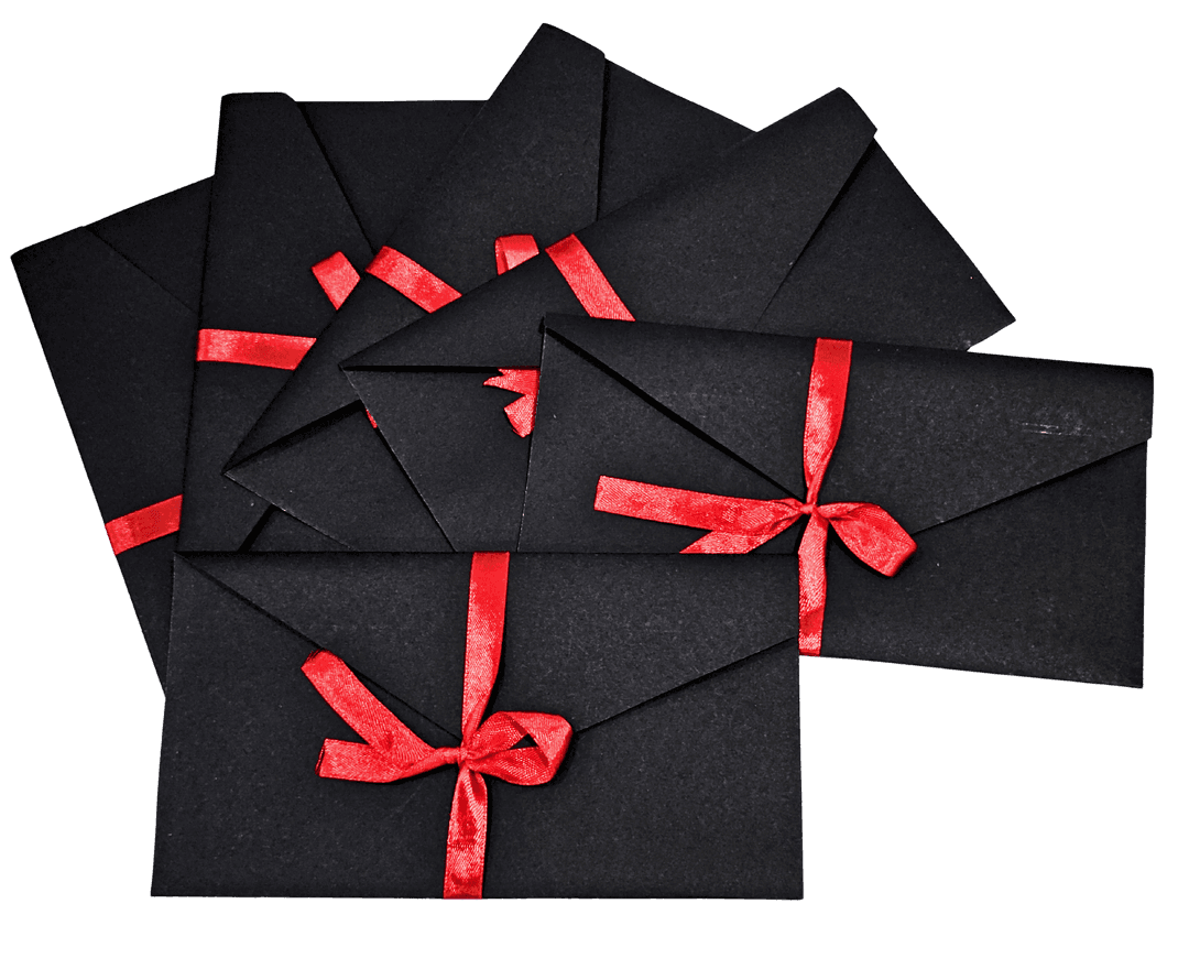 Royal Matte Black Gift Envelopes with Satin Red Ribbon (Set of 25)