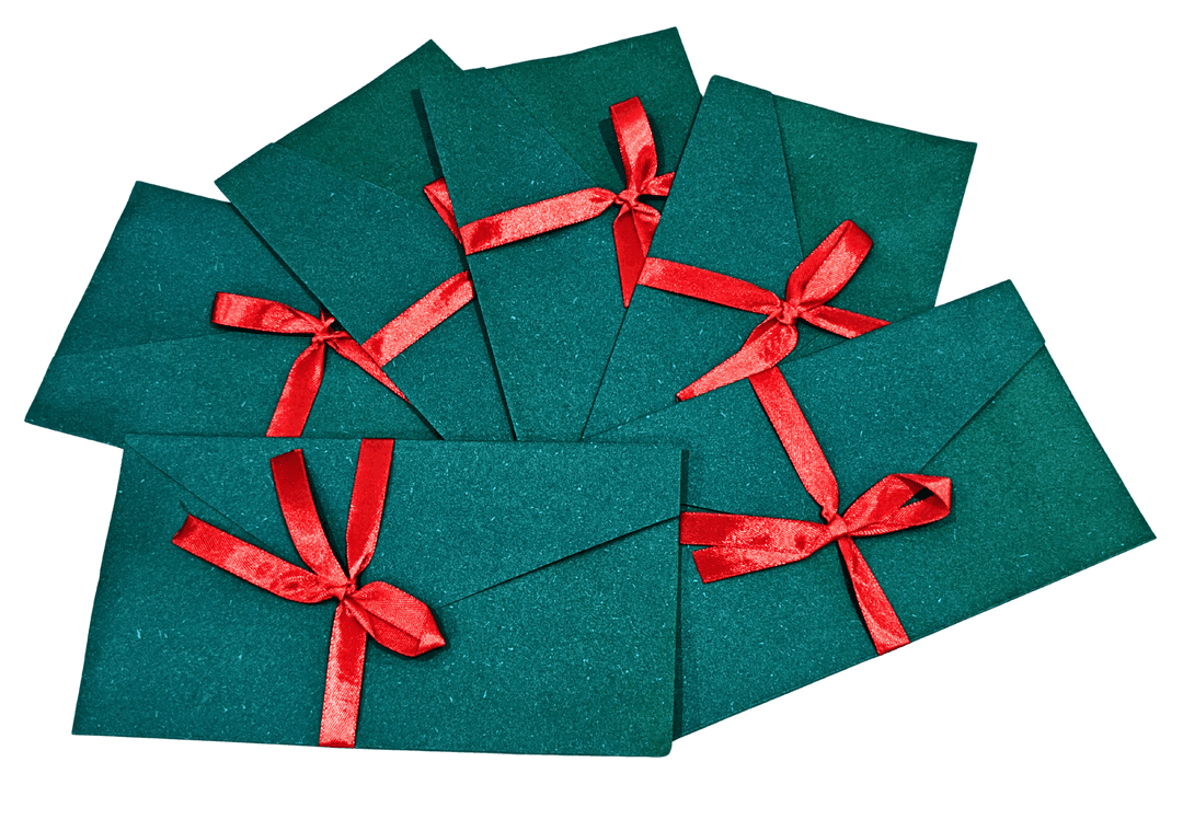 Royal Emerald Green Gift Envelopes with Satin Red Ribbon (set of 25)