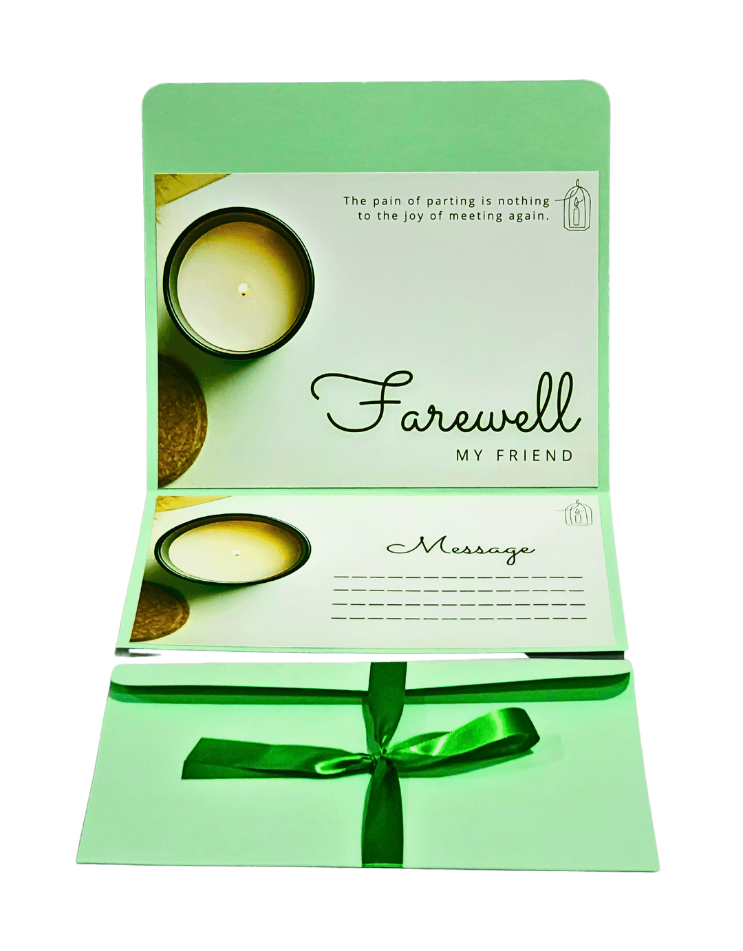 Farewell Message Card with Scented Candle, Green Gift Box Set, Sentimental Greeting Card for Friends, Message Space