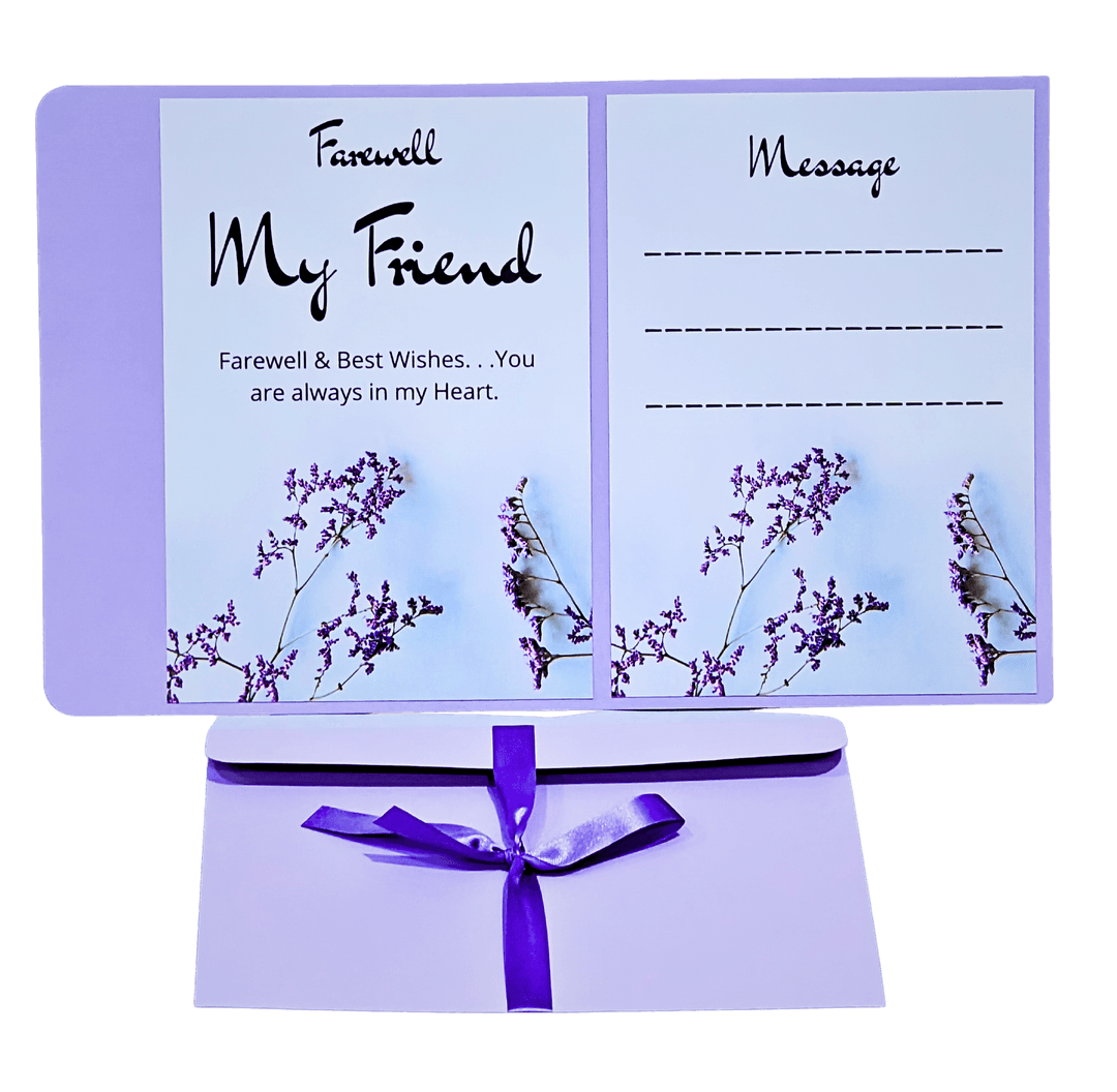 Farewell My Friend Greeting Card, Purple, Best Wishes Message Card with Envelope, Floral Design