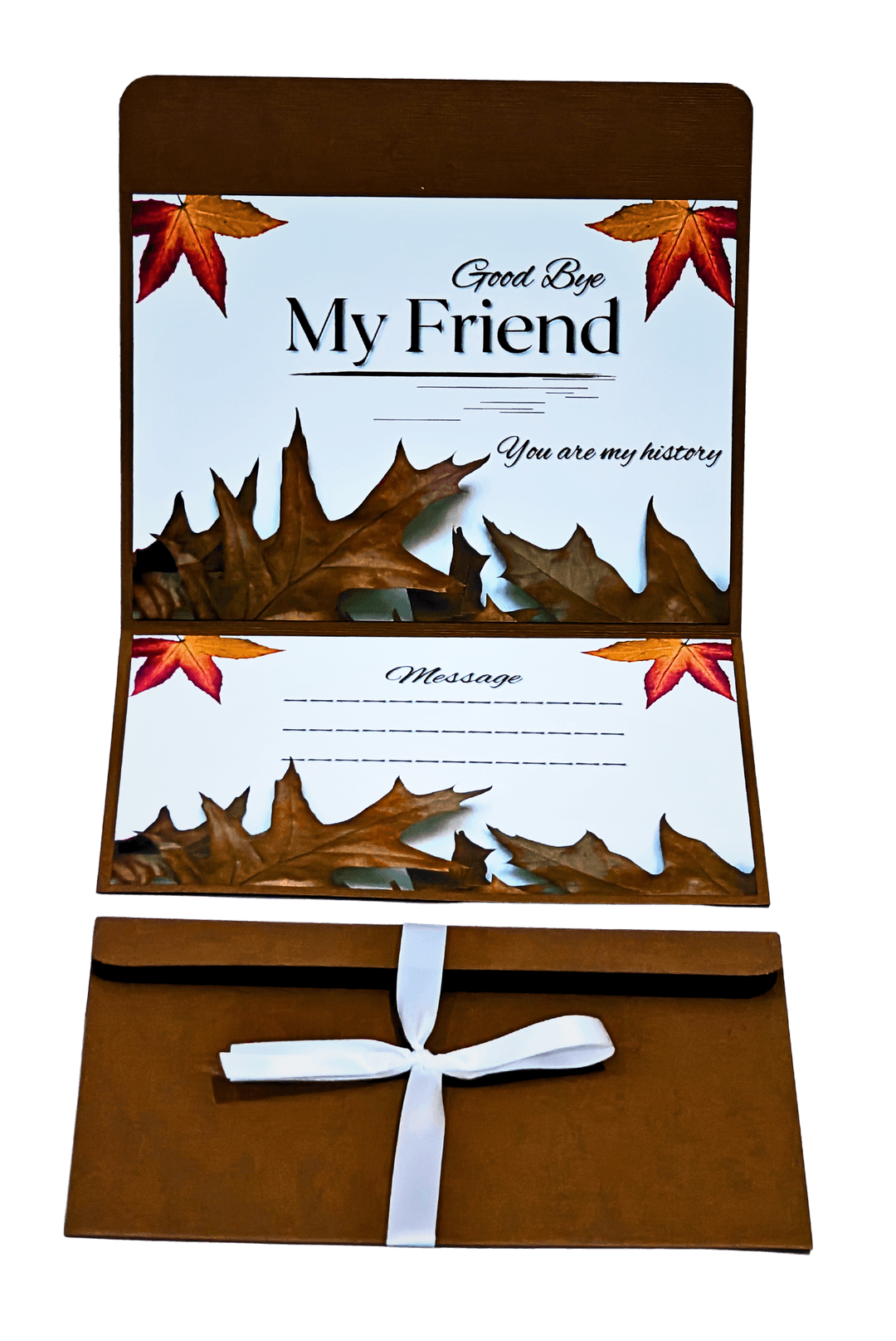 Goodbye My Friend Card, You Are My History, Autumn Leaves Theme, Pop-Up Greeting Card with Envelope