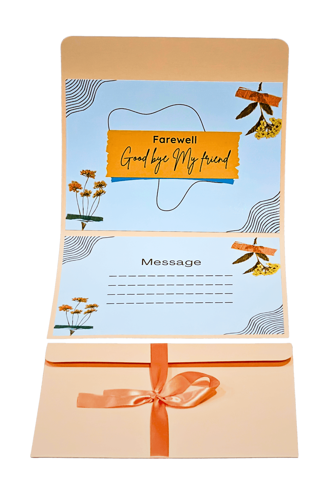 Farewell Goodbye My Friend Card, Message Box with Ribbon, Decorative Floral Design