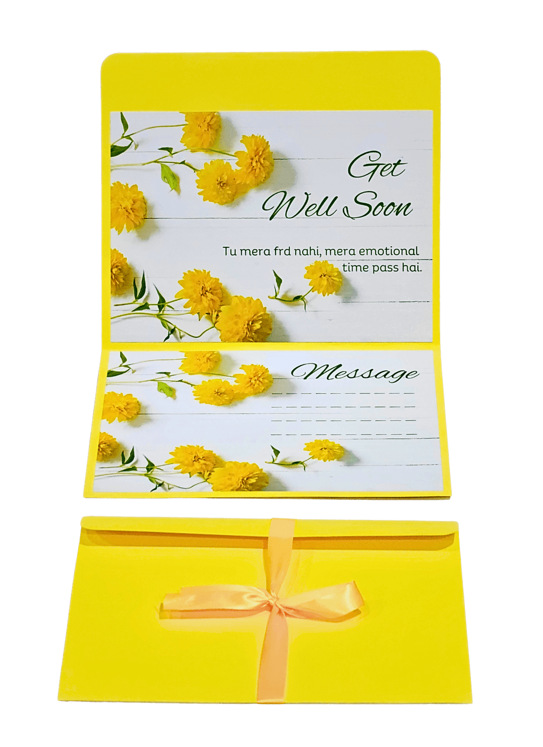 Yellow Get Well Soon Card with Floral Design, Message Space, Decorative Yellow Flowers, Greeting Card with Envelope