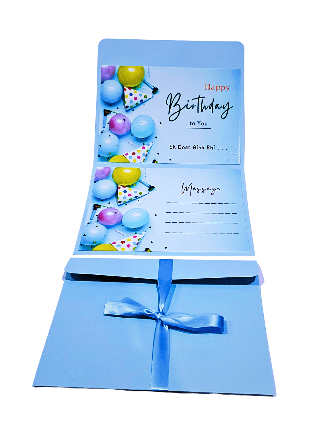 Festive Blue "Happy Birthday to You" Greeting Card Set with Cute Balloons & Satin Ribbon Envelope