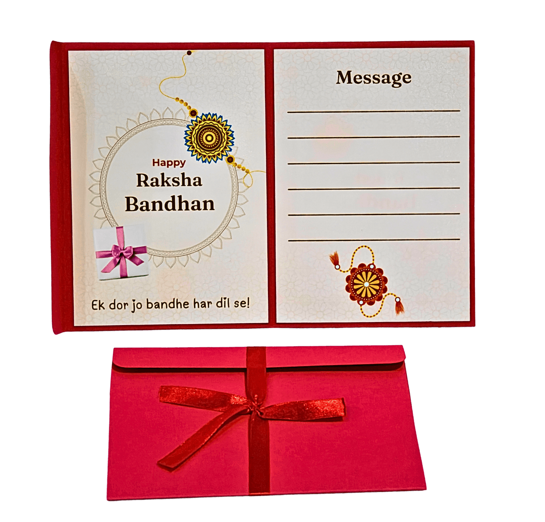 Elegant Raksha Bandhan Greeting Card with Envelope & Ribbon Closure – Personalised Handwritten Message Card for Brother/Sister