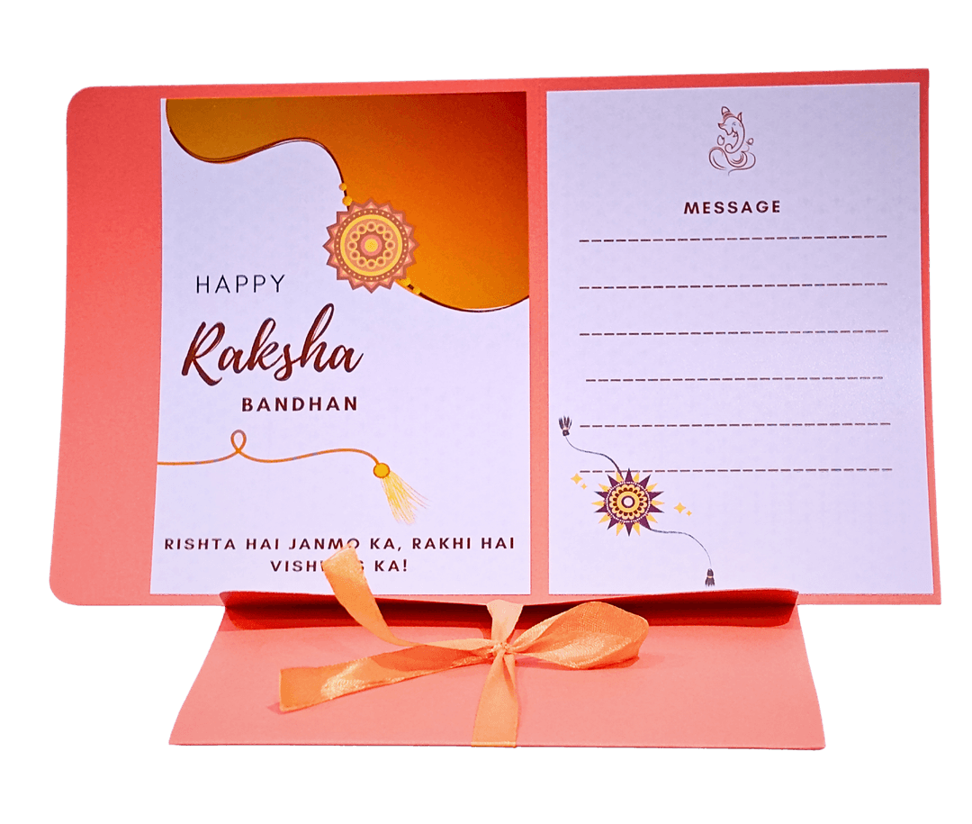 Happy Raksha Bandhan Greeting Card with Message Space, Decorative Design, Orange Bow, Festival Card