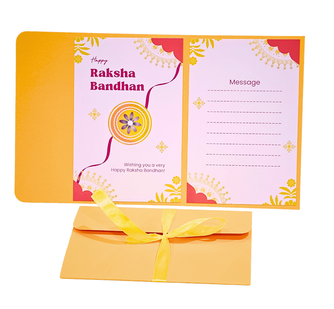 Happy Raksha Bandhan Greeting Card with Message Space, Yellow and Orange Design, Traditional Festival Card