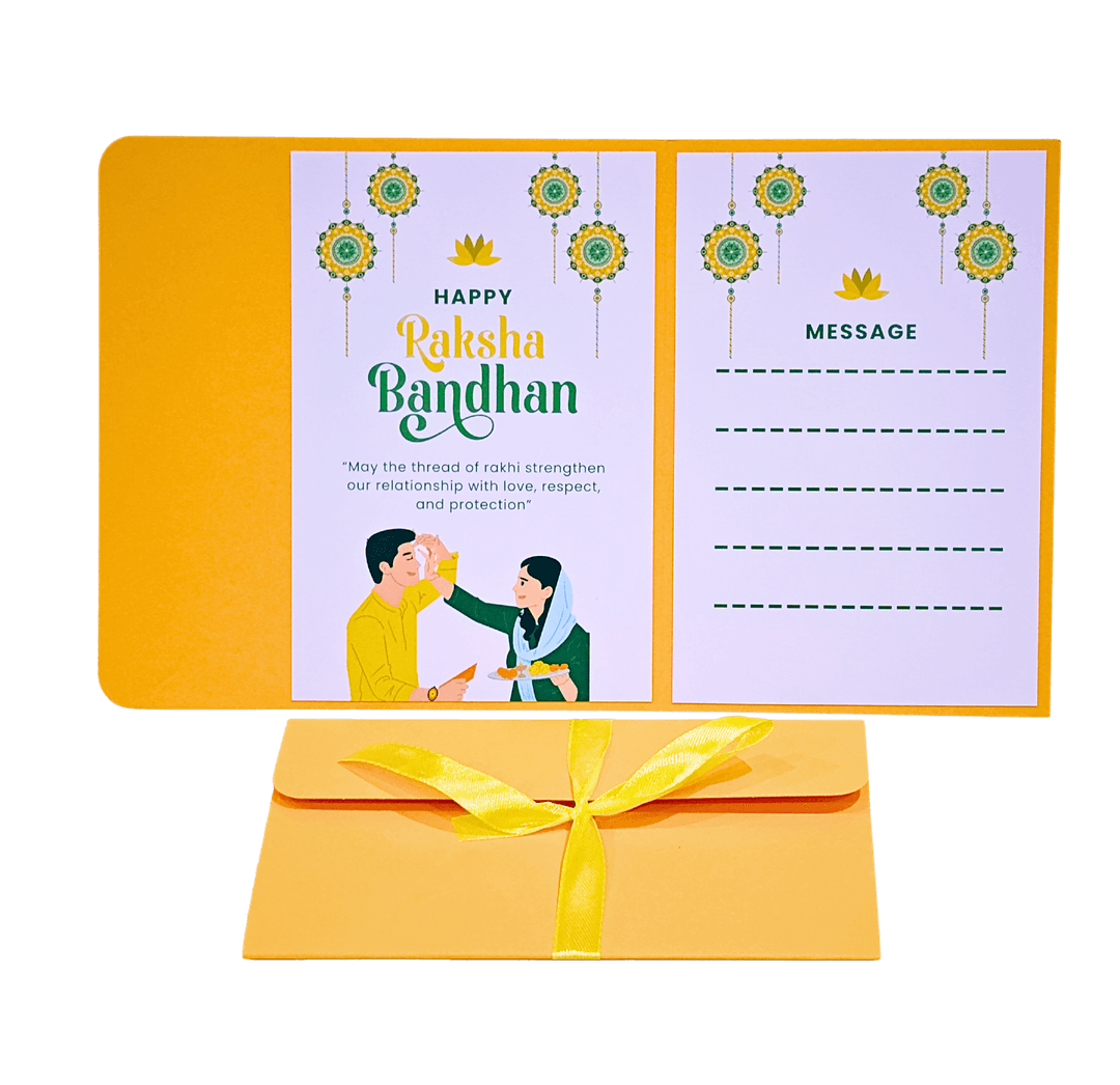 Traditional Brother-Sister Illustration Raksha Bandhan Greeting Card with Envelope & Ribbon
