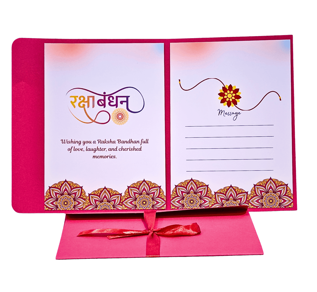 Traditional Raksha Bandhan Greeting Card with Message Space, Pink and Purple Mandala Design, Indian Festival Card with Envelope