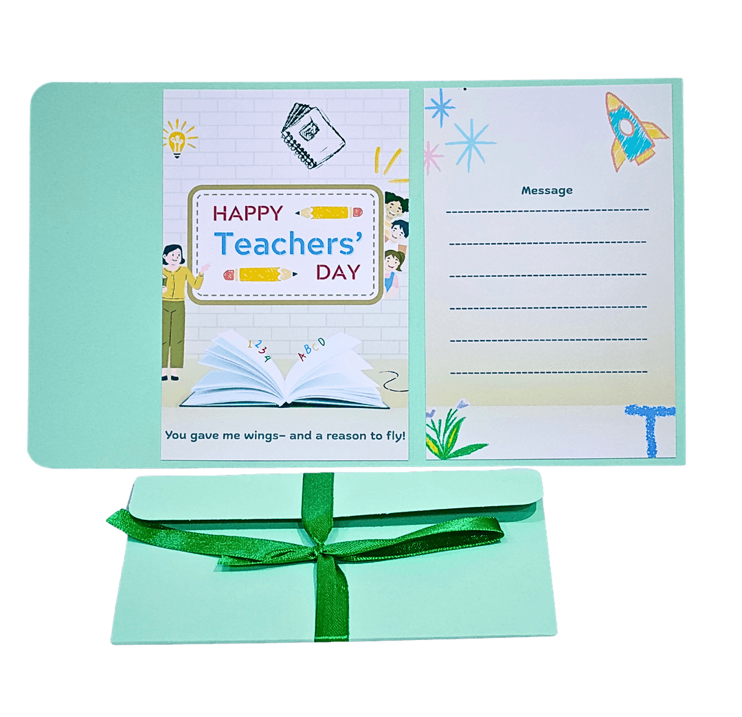 Happy Teachers' Day Greeting Card with Message Space, Mint Green with Ribbon, Inspirational Design