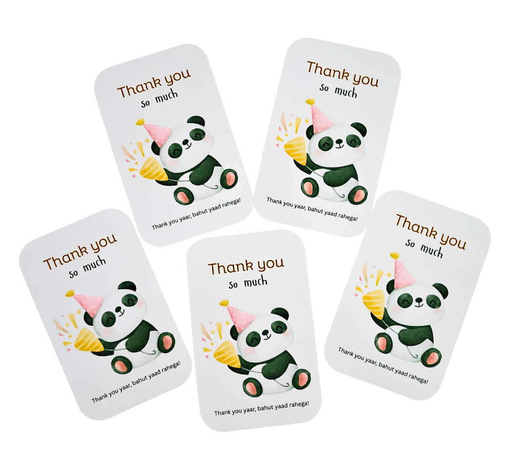 Cute Panda Thank You Cards with Party Hat Design with magnetic , White Background, Set of 5, Bilingual Text, Celebration Theme Gift Cards